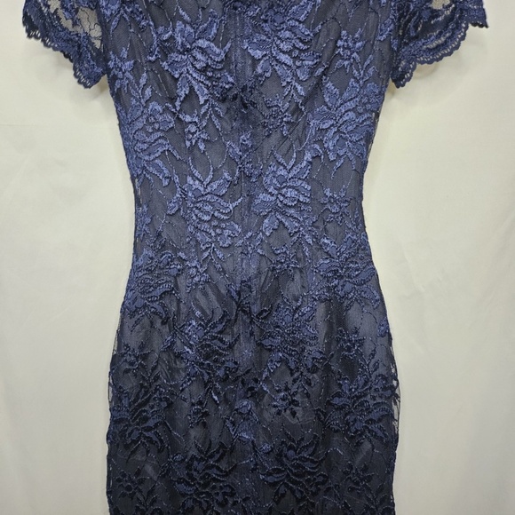 VTG Women ABS Evening Collection Neiman Marcus Navy Blue Floral Lace Dress Sze 4 - Picture 11 of 15